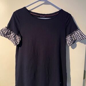 Tommy Hilfiger Blue Top with Checkered Ruffle Sleeves Size Small